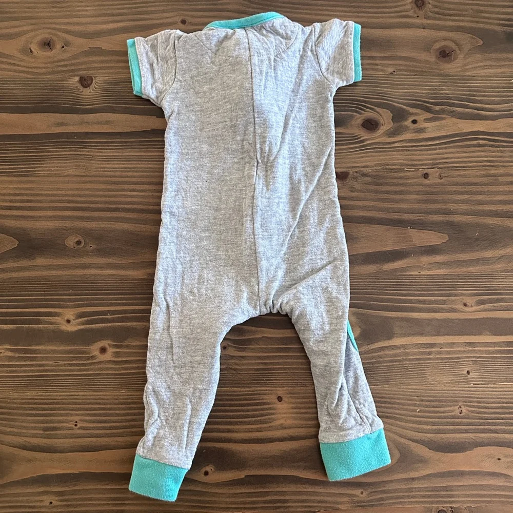 baby deedee Footie 6-12M Gray Teal Zip One Piece Pajamas Cotton
